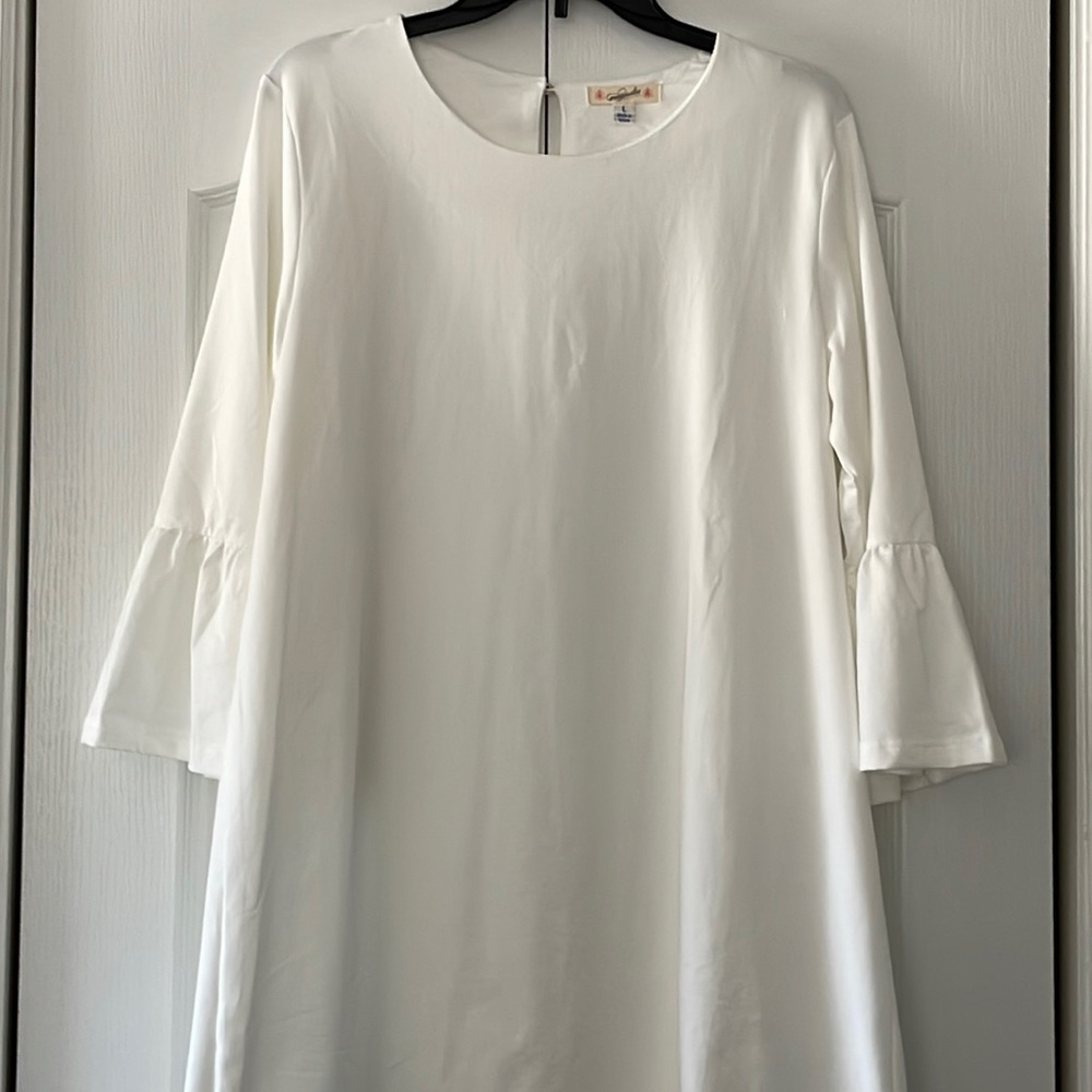 White midi dress with bell sleeve